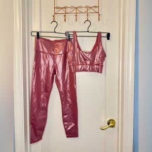 IVL Metallic Sparkly Pink Leggings and Bra Set